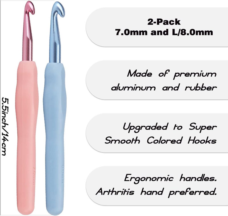 YOJOB 2Pack Size 7.0mm, L / 8.0mm Crochet Hooks, Super Smooth & Ergonomic for Beginner and Advanced (7.0mm, 8.0mm) - Image 2